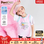 pawinpaw卡通小熊童装23年夏季女童假两件连衣裙，拼接撞色速干