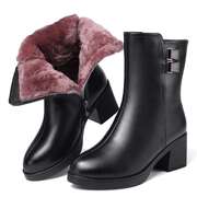高档冬季保暖羊毛女靴真皮短靴加绒加厚棉靴中筒靴子中年妈妈棉鞋