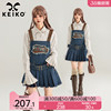 KEIKO 美式复古牛仔背带连衣裙2024春夏甜辣洋装无袖收腰显瘦短裙