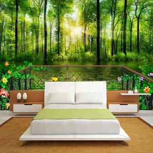 壁画墙布树林3d壁纸大k自然，电视客厅i无缝大型风景，沙发背景立体墙