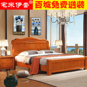 实木床1.8米 卧室橡胶木双人床现代中式床气动高箱储物床婚床