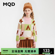 mqd童装女童毛衣针织衫，秋冬半高领，亲肤棉撞色拼接儿童上衣