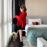 红色短款斗篷式夹克外套女春2023韩版小个子洋气炸街时尚上衣