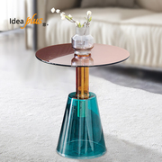 意加创意玻璃茶几圆形茶桌彩色透明沙发边几现代简约家用客厅角几
