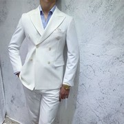 英伦风白色双排扣西装外套，男士新郎结婚商务正装时尚高端西服套装