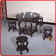 红木圆餐桌黑檀花篮台饭桌餐台新中式实木客厅圆桌镶大理石休闲桌