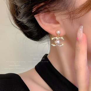 韩国水钻珍珠耳环女时尚小香风洋气耳钉2023年潮轻奢气质耳饰