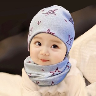 儿童帽子a类纯棉宝宝套头帽，春秋冬男童，婴儿帽女童围巾套装婴幼儿