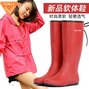 雨鞋女高筒外穿四季可携带软底时尚蝴蝶结，防滑防水长筒雨靴