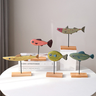 地中海风格创意木质小鱼摆件，手工制作摆设桌面客厅，儿童房装饰礼物