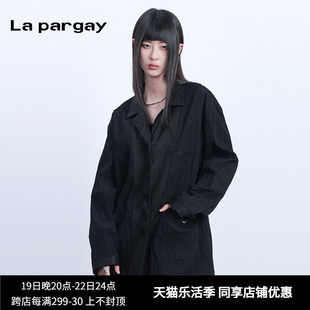 纳帕佳肌理面料西装外套，2024春季女式黑色个性，时尚设计感上衣