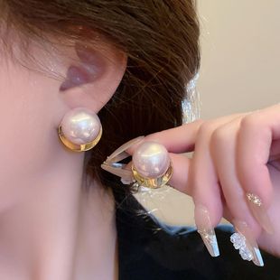 s925银针大珍珠简约气质耳钉耳环潮设计感小众高级轻奢耳饰女