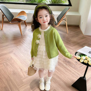 女童春季连衣裙套装，2024韩版洋气女宝宝，针织开衫裙子两件套潮