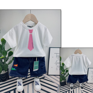 小童啦芙莱2023夏季韩版男女童宝宝小领带洋气短袖T恤潮59118