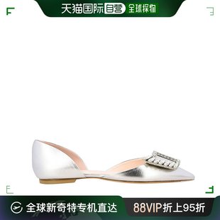 香港直邮ROGER VIVIER 女士银色皮革水晶搭扣芭蕾平底鞋 RVW50226