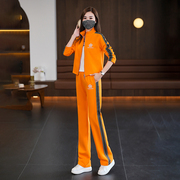 品牌运动套装女2024春季橙色时尚休闲洋气减龄户外广场舞服装