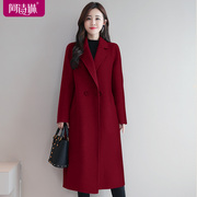 红色双面羊绒大衣羊毛呢子中长款双面呢毛呢外套，西装高端气质女装