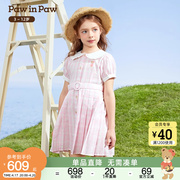 PawinPaw卡通小熊童装2024年春夏季女童学院风格纹印花连衣裙