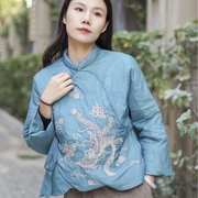 大吉v领绣花羽绒服短款系带，中式外套女宽松直筒，白鸭绒(白鸭绒)薄羽绒