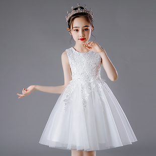 女童公主裙礼服2024白色，裙子儿童洋气女孩夏季蓬蓬纱裙连衣裙