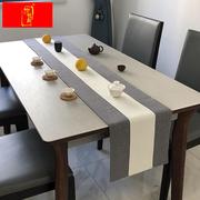 可棉麻桌旗北欧现代简约纯色双面加厚餐桌，新中式茶几旗布茶旗