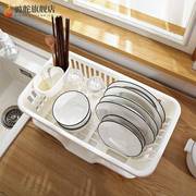 日式加厚塑料厨房家用放碗碟，盘子餐具沥水，收纳篮水槽边滴水晾碗架