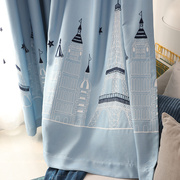 简约现代客厅卧室飘窗地中海，遮光窗帘卡通成品男孩，儿童房城堡蓝色