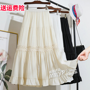 中式国风镂空蕾丝棉麻半身裙女夏2024小个子蛋糕白色裙子半裙