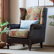 老虎椅美式单人沙发椅客厅卧室欧式布艺地中海田园风格高背老虎凳