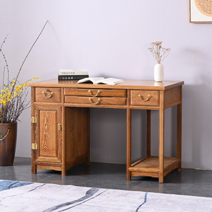 红木家具鸡翅木电脑桌中式实木书桌带柜子台式家用办公桌原木画案