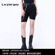 La pargay纳帕佳2023秋冬个性中腰黑色牛仔裤小众显瘦骑行裤