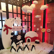 冬季商场橱窗装饰创意泡沫，场景dp点，布置男女装店铺雪景陈列道具