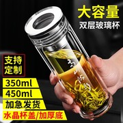 大容量双层玻璃杯家用耐高温杯子，便携车载水杯，男士耐高温茶杯定制