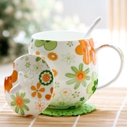 骨瓷马克杯创意杯子陶瓷杯带盖勺情侣水杯牛奶麦片早餐咖啡杯可爱
