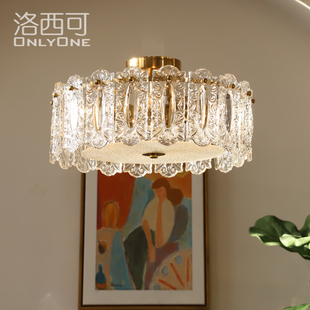 洛西可美式复古手工祥云玻璃，吸顶灯法式卧室餐厅客厅智能灯具