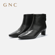 GNC时尚高跟尖头真皮弹力瘦瘦靴2023冬优雅气质名媛时装短靴