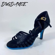 高端DUGDANCE 舞鞋女士比赛专用耐磨中高跟比赛加厚底蓝色1007黑