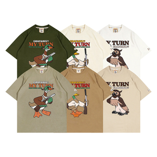 GRAF原创品牌MyTurn狩猎人类计划绿头野鸭猫头鹰街头宽松短袖T恤