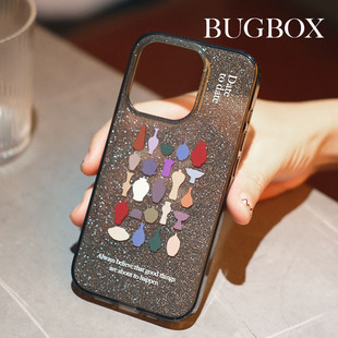 BUGBOX原创新年高级简约东方美学瓷器闪粉适用苹果15手机壳14Pro双层防摔iPhone15promax保护套ins透明黑边