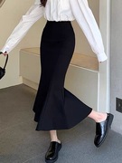 黑色缎面半身裙女2023高级复古半裙高腰垂感包臀长裙