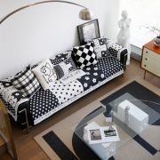 枕西湖 北欧时尚黑白花卉沙发垫布艺时尚客厅沙发坐垫防滑沙发巾