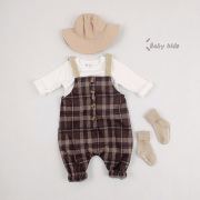 韩国婴幼儿童装日系森女风格子连体背带连体衣男女宝宝洋气背带裤