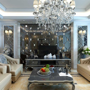 欧式艺术玻璃拼镜客餐厅电视沙发，方菱形(方菱形)金茶灰黑镜影视玄关背景墙