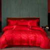 高精密100支纯棉婚庆床上用品四件套大红全棉被套床单夹棉床盖款