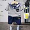 男童短袖夏装套装，20222-3-4-5-6岁宝宝水手服儿童条纹两件套
