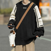 毛衣男生高级感学院，日系拼色针织衫慵懒风，复古秋冬季加厚外套