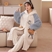 珊瑚绒睡衣女冬季加绒加厚甜美睡袍2023年保暖冬款家居服套装