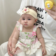 婴儿护囟门发带帽子夏季薄款纯棉洋气新生小月龄女宝宝遮头卤头带