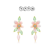 一撇一捺ypyn粉色花语花朵耳钉，女植物款花卉，耳饰莫兰迪粉色耳环
