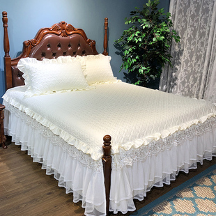 韩版白色蕾丝床裙单件纯棉床罩床裙婚纱三件套床笠1.51.8米双人